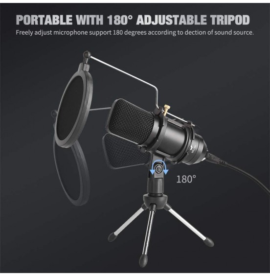 USB Microphone, Professional Condenser Computer PC Mic with Tripod Stand, Pop Filter, Shock Mount for Gaming, Streaming, Podcasting, YouTube, Voice Over, Skype, Twitch, Compatible with Laptop Desktop USB Microphone, Professional Condenser Computer PC Mic with Tripod Stand, Pop Filter, Shock Mount for Gaming, Streaming, Podcasting, YouTube, Voice Over, Skype, Twitch, Compatible with Laptop Desktop