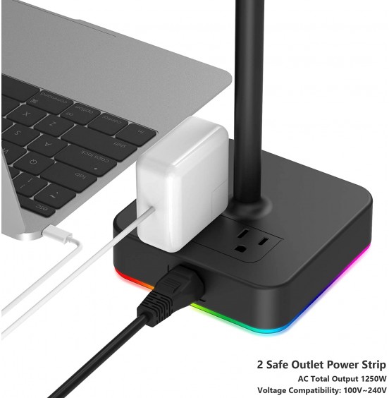 KAFRI RGB Headphone Stand with USB Charger Desk Gaming Headset Holder Hanger Rack with 3 USB Charging Port and 2 Outlet - Suitable for Gamer Desktop Table Game Earphone Accessories Boyfriend Gift KAFRI RGB Headphone Stand with USB Charger Desk Gaming Headset Holder Hanger Rack with 3 USB Charging Port and 2 Outlet - Suitable for Gamer Desktop Table Game Earphone Accessories Boyfriend Gift