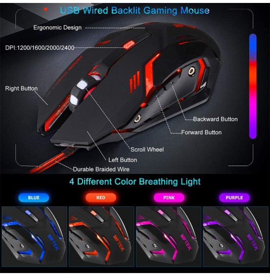 MFTEK RGB Rainbow Backlit Gaming Keyboard and Mouse Combo, LED PC Gaming Headset with Microphone, Large Mouse Pad, Small Compact 87 Keys USB Wired Mechanical Feeling Keyboard for Computer Gamer Office MFTEK RGB Rainbow Backlit Gaming Keyboard and Mouse Combo, LED PC Gaming Headset with Microphone, Large Mouse Pad, Small Compact 87 Keys USB Wired Mechanical Feeling Keyboard for Computer Gamer Office