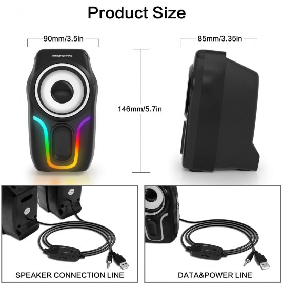 Computer Speakers,2.0 Stereo Volume Control Gaming Speakers with Surround Sound,6 RGB LED Backlit Effect,USB Powered Wired Laptop Speakers with 3.5mm for Desktop Computer/PC/Laptops(White) Computer Speakers,2.0 Stereo Volume Control Gaming Speakers with Surround Sound,6 RGB LED Backlit Effect,USB Powered Wired Laptop Speakers with 3.5mm for Desktop Computer/PC/Laptops(White)