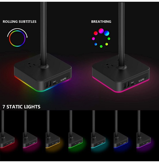 KAFRI RGB Headphone Stand with USB Charger Desk Gaming Headset Holder Hanger Rack with 3 USB Charging Port and 2 Outlet - Suitable for Gamer Desktop Table Game Earphone Accessories Boyfriend Gift KAFRI RGB Headphone Stand with USB Charger Desk Gaming Headset Holder Hanger Rack with 3 USB Charging Port and 2 Outlet - Suitable for Gamer Desktop Table Game Earphone Accessories Boyfriend Gift