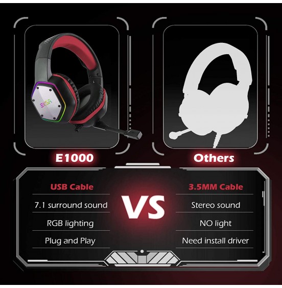 EKSA E1000 USB Gaming Headset for PC - Computer Headphones with Microphone/Mic Noise Cancelling, 7.1 Surround Sound Wired Headset&RGB Light - Gaming Headphones for PS4/PS5 Console Laptop EKSA E1000 USB Gaming Headset for PC - Computer Headphones with Microphone/Mic Noise Cancelling, 7.1 Surround Sound Wired Headset&RGB Light - Gaming Headphones for PS4/PS5 Console Laptop