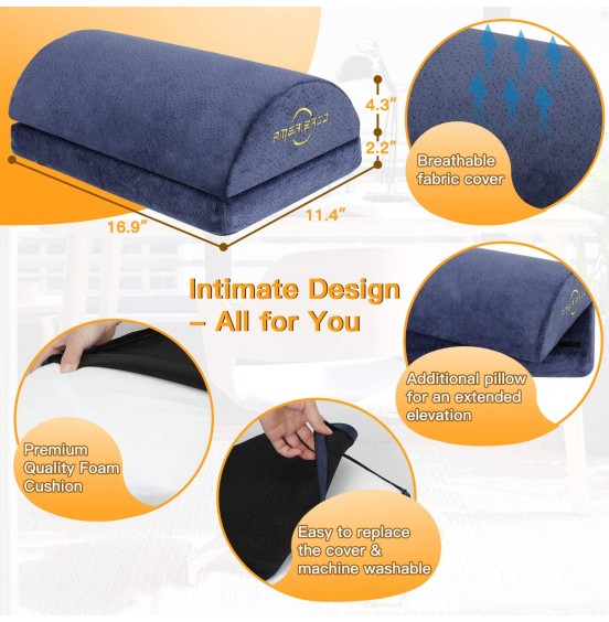 Foot Rest for Under Desk at Work , Ergonomic Memory Foam Foot Stool Cushion for Home Office, Gaming, Computer - Adjustable 2 Heights Under Desk Footrest with Breathable Washable Cover by AMERIERGO Foot Rest for Under Desk at Work , Ergonomic Memory Foam Foot Stool Cushion for Home Office, Gaming, Computer - Adjustable 2 Heights Under Desk Footrest with Breathable Washable Cover by AMERIERGO