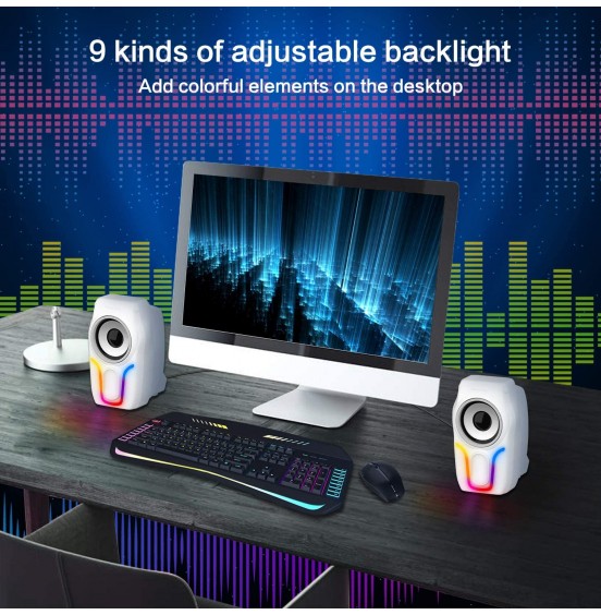 Computer Speakers,2.0 Stereo Volume Control Gaming Speakers with Surround Sound,6 RGB LED Backlit Effect,USB Powered Wired Laptop Speakers with 3.5mm for Desktop Computer/PC/Laptops(White) Computer Speakers,2.0 Stereo Volume Control Gaming Speakers with Surround Sound,6 RGB LED Backlit Effect,USB Powered Wired Laptop Speakers with 3.5mm for Desktop Computer/PC/Laptops(White)